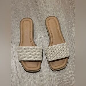 Women's Beige Woven Slide Sandals